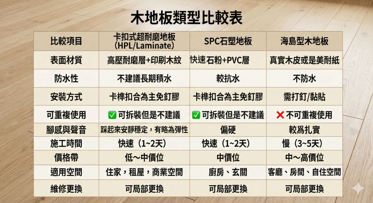 卡扣地板不同材質優缺和特色差異比較表