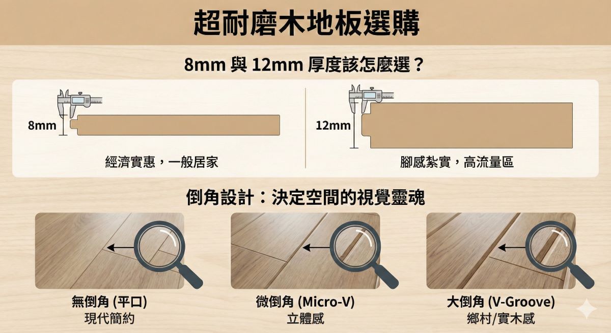 超耐磨木地板厚度和倒角示意圖