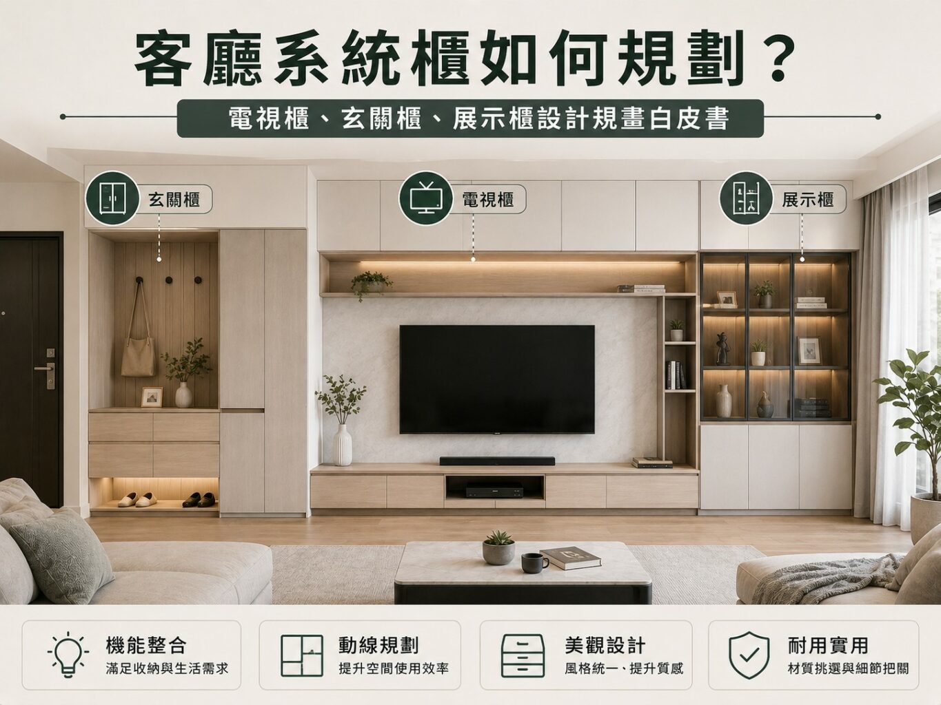 客廳系統櫃如何規劃?電視櫃、玄關櫃、展示櫃設計與價格揭露